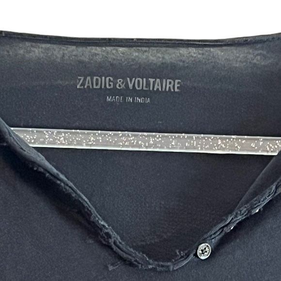 Zadig & Voltaire Embellished Skull Back Long Sleeve Henley Tee Size XS - Picture 2 of 10